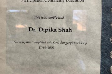 Oral surgery workshop Certificate of Dipika Shah